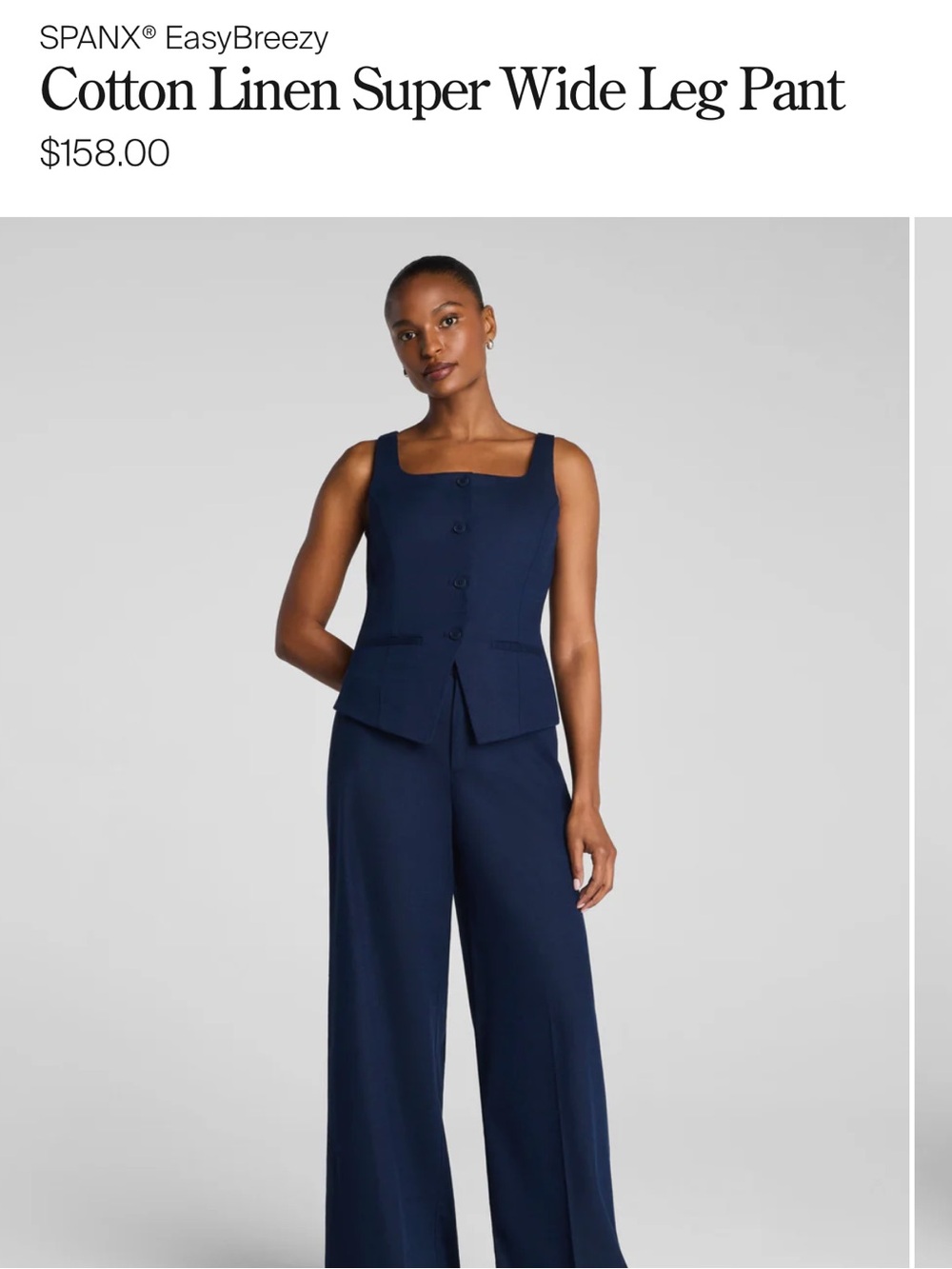 SPANX Cotton-Linen Super Wide Leg Pant - Navy